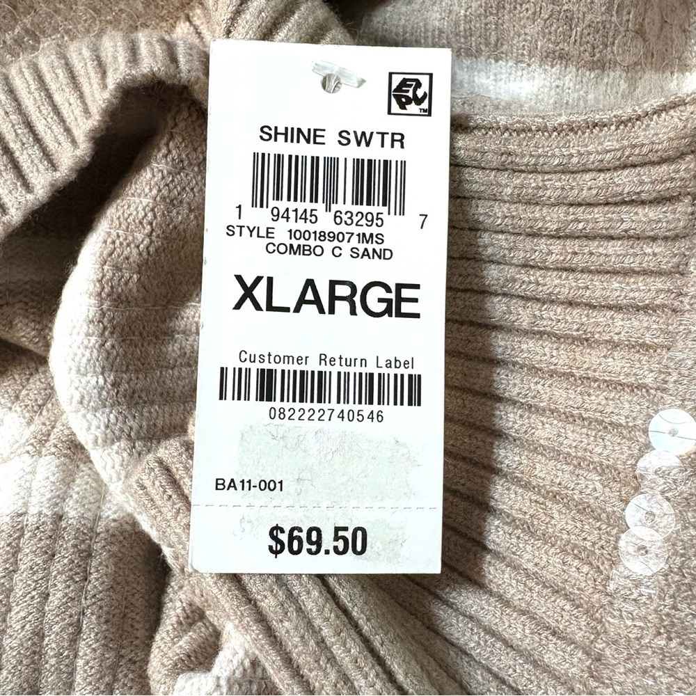 On 34th Women's Sequined Striped Mock-Neck Sweater Size XL - Picture 7 of 12